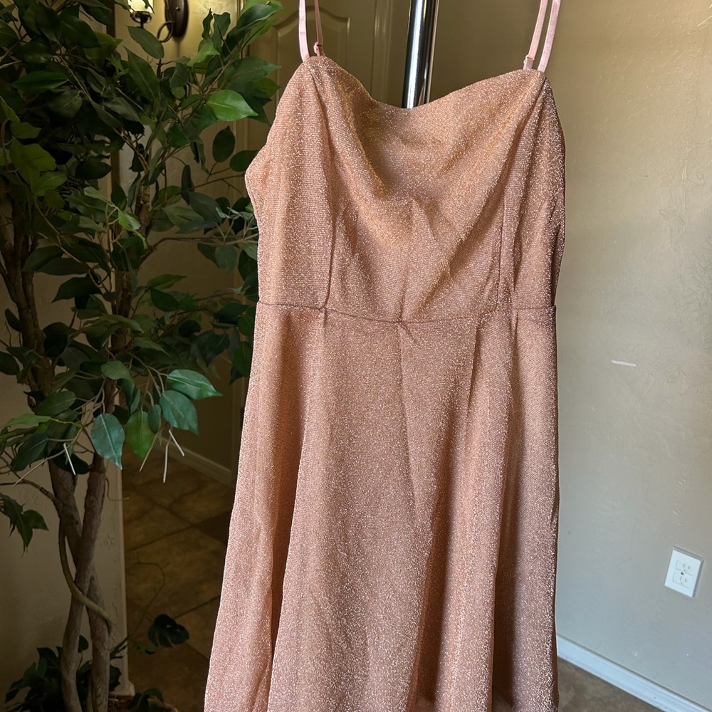 SHEIN Shimmering Strapless Dress in Rose Gold